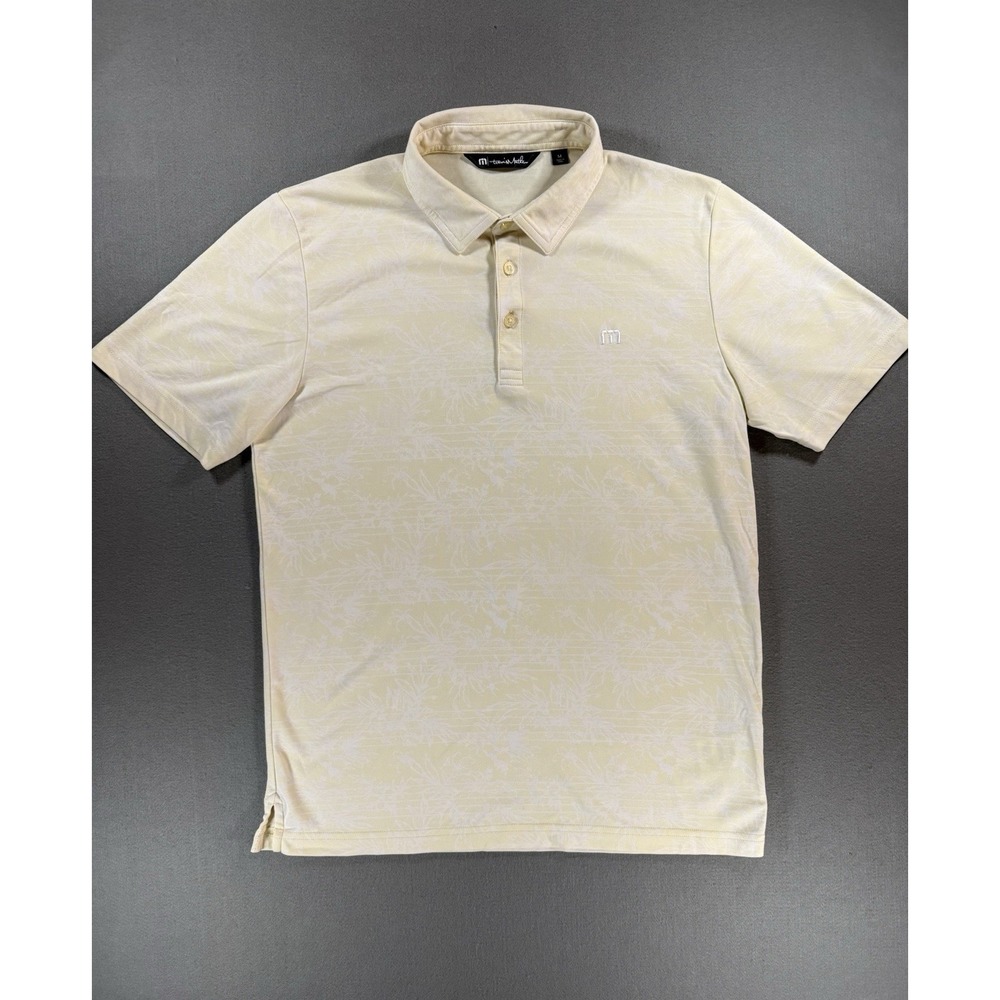 Size M - Mens Travis Matthew Golf Polo Shirt Light Yellow Stripes Floral Pima